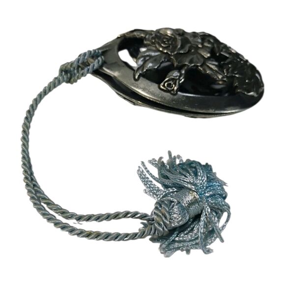 Vtg Seagull Rose Pewter Ornament Hollow Silver Color 3d Locket Blue Faded Ribbon - Picture 8 of 13